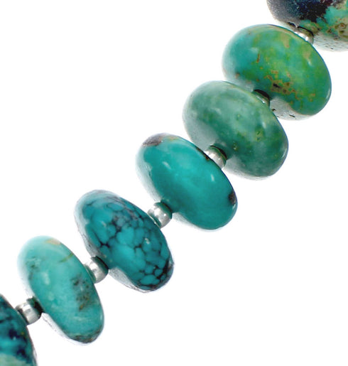 Navajo Genuine Sterling Silver And Turquoise Bead Necklace X10378